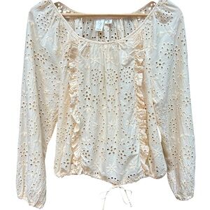 Joie Eyelet Ruffle Drawstring Blouse